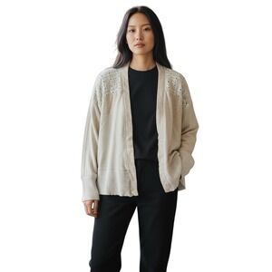 Anthropologie Cardigan Cottage Boho‎ Hollie Eyelet Drop Shoulder Terry Cotton XS